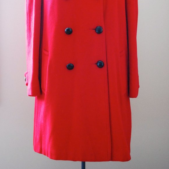 Vibrant Cherry Red Wool Peacoat (L/XL) - Picture 3 of 8
